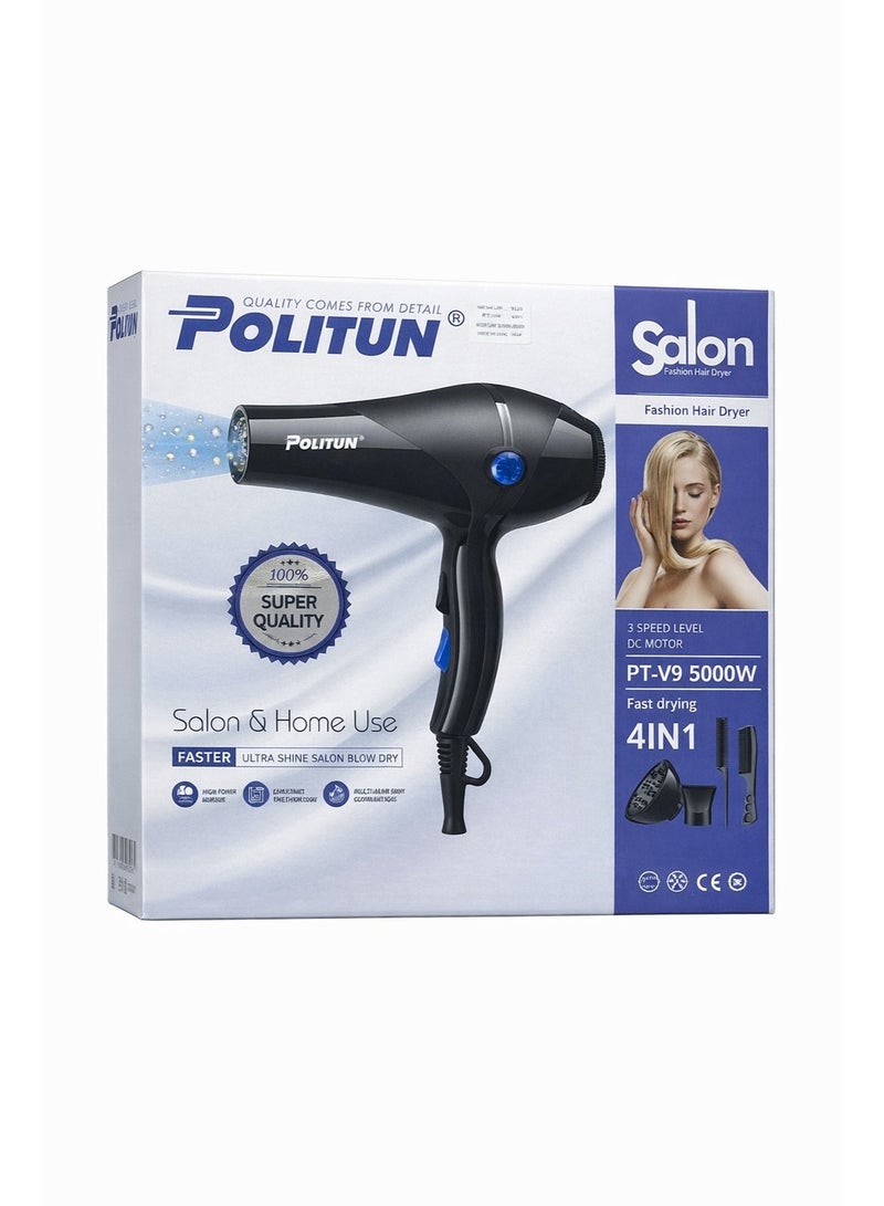 POLITUN PT-V9 5000W Professional 4-in-1 Hair Dryer (Salon & Home Use) Experience fast drying with a silky-smooth finish - Image 2